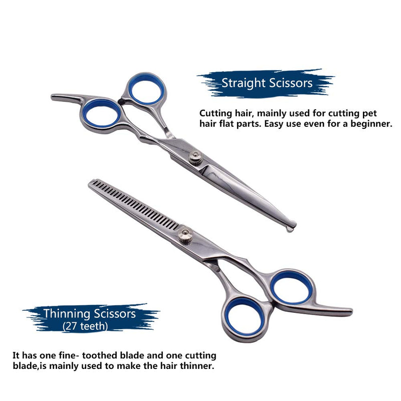 PetQoo Dog Grooming Scissors with Safety Round Tips, Heavy Duty Titanium Pet Grooming Trimmer Kit, Professional Thinning Shears, Straight Scissors with Comb for Dogs and Cats Set of 3 - PawsPlanet Australia