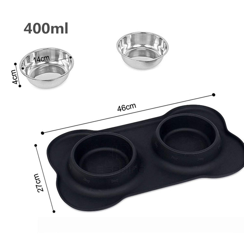 SUOXU Dog Bowl Non Slip Stainless Steel Double Dog Bowls Set , with Non-Spill Silicone Mats Pet Feeding Bowl,for Cat Dog Puppy Food Bowl and Water Bowls(M-14oz/400ml) 400 ml (Pack of 1) Black - PawsPlanet Australia