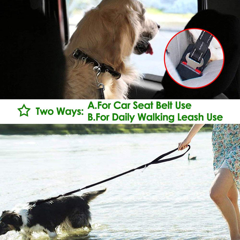 [Australia] - SlowTon 2 in 1 Dog Car Seat Belt + Leash, Heavy Duty Dual Use Adjustable Vehicle Seatbelt Tether Also 4FT Reflective Pet Walking Leads Durable Nylon Elastic Bungee for Training and Outdoors 