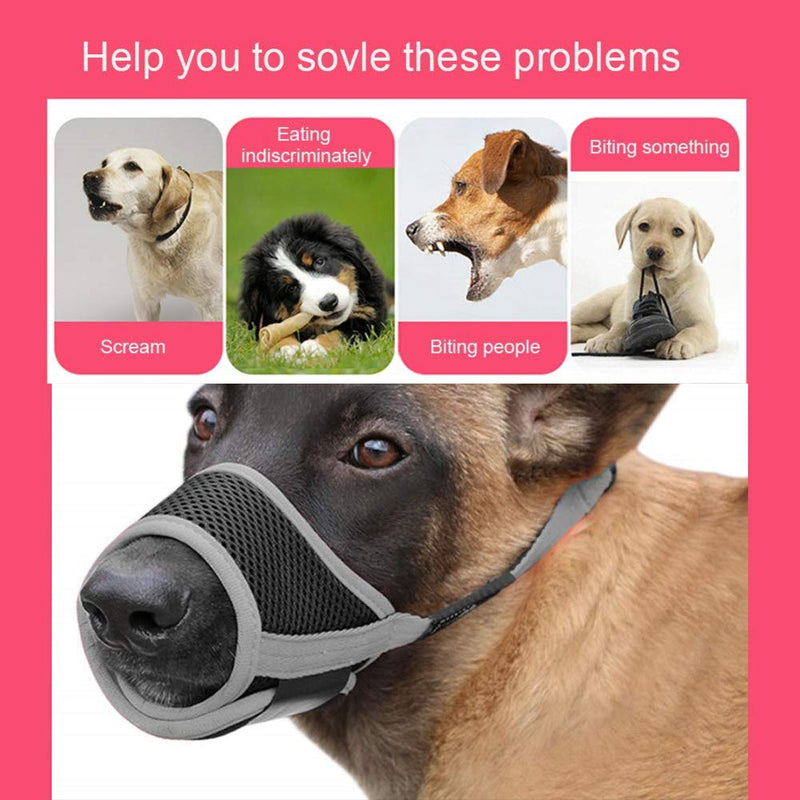 [Australia] - ABPF Dog Muzzles for Anti-Biting-Barking,Soft Nylon Mesh Breathable Pets Mouth Cover,with Adjustable Loop Strap,for Small/Medium/Large Dog Grey 