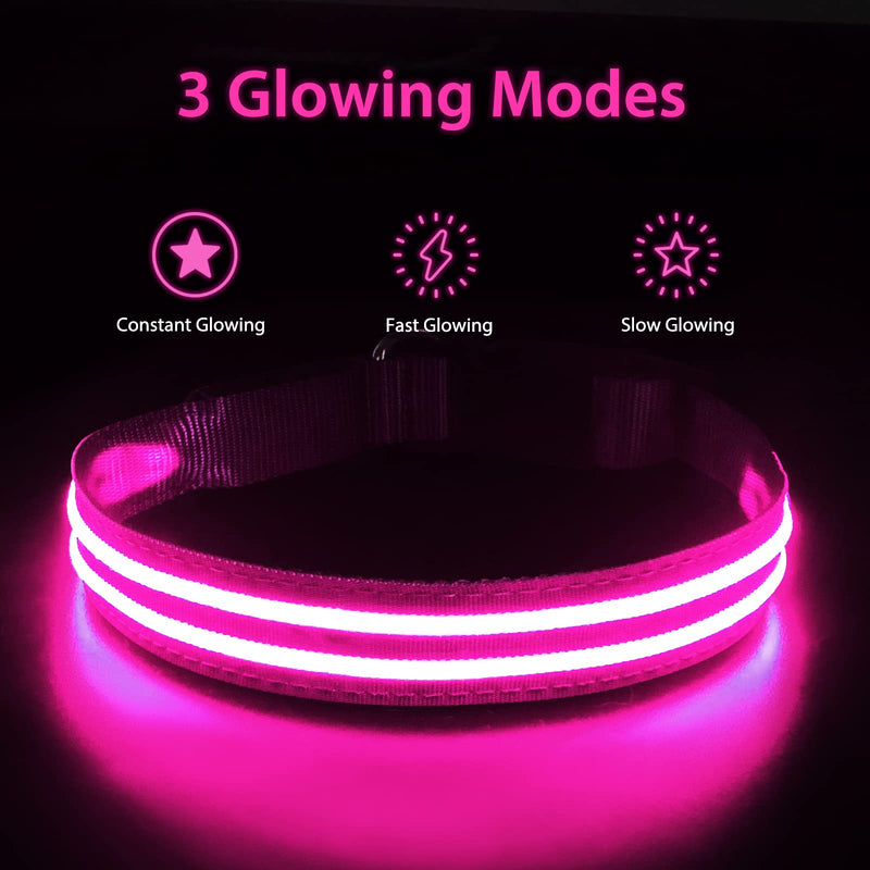 Dog Collar Luminous Rechargeable, Luminous Collar Dog Waterproof Adjustable Flashing Light LED Collar Dog for Small Medium Large Dogs, Visibility in the Dark, Pink-M M(38-50cm/15-19.7inch) - PawsPlanet Australia
