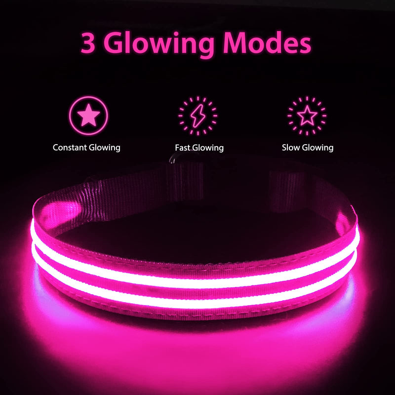 PcEoTllar Dog Collar Luminous Rechargeable, Luminous Collar Dog Waterproof Adjustable Flashing Light LED Collar Dog for Small Medium Large Dogs, Visibility in the Dark, Pink-L L(48-60cm/19-23.6inch) - PawsPlanet Australia