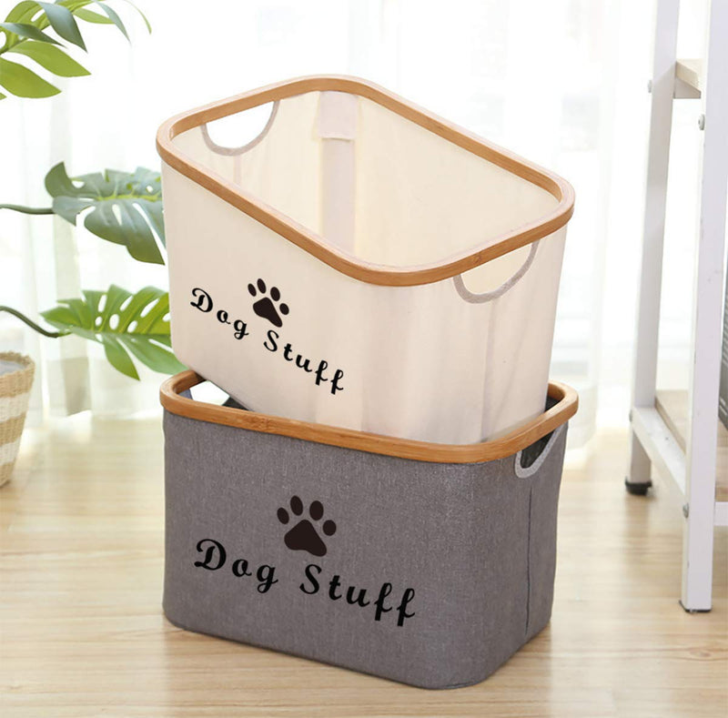 Morezi Cotton linen Pet Toy and Accessory Storage Bin, Basket Organizer Removable with Bamboo Strip - Perfect for Organizing Pet Toys, Blankets, Leashes and Food - Gray - PawsPlanet Australia