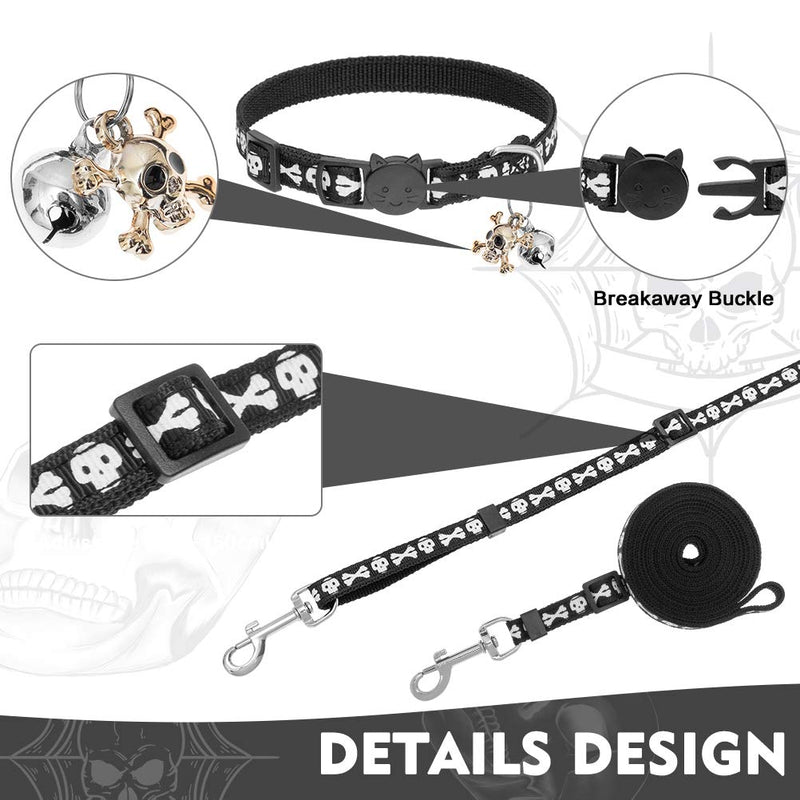 PUPTECK Luminous Cat Harness Collar and Leash Set for Small Medium and Large Kitties Outdoor Exercise Walking with Cool Skull Pattern - PawsPlanet Australia