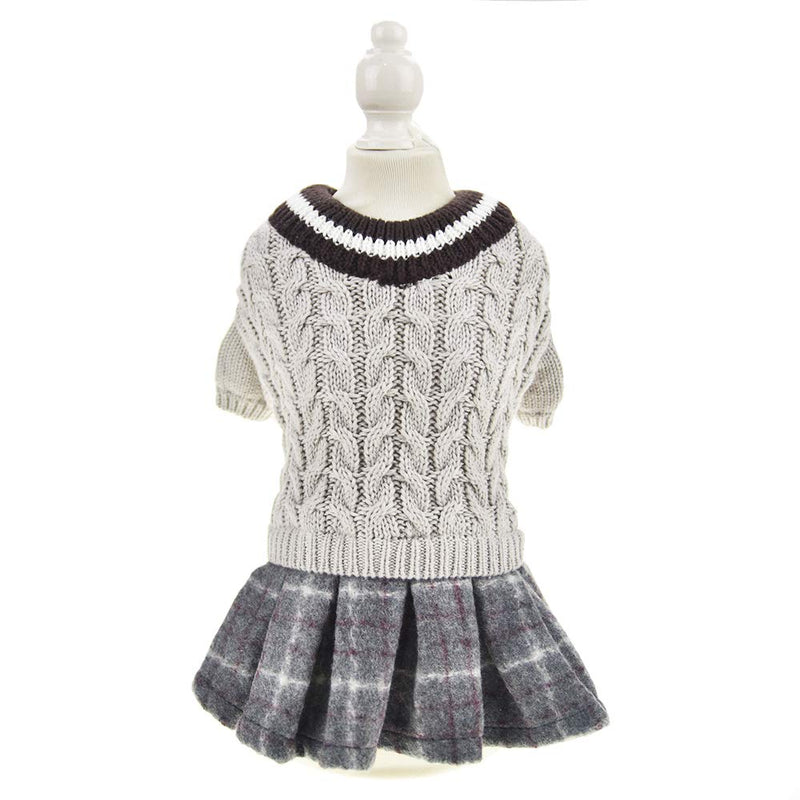 [Australia] - FLAdorepet Dog Sweater Dress Wool Tutu Skirt Winter Warm Pet Cat Knitted Clothes for Small Medium Dog Girls S Grey 