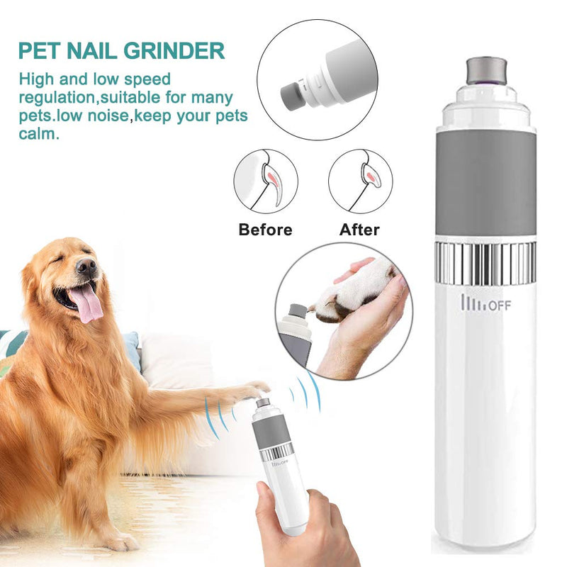 Jienosi Pet Nail Grinder，Stepless Speed USB Rechargeable Pet Nail Trimmer Paws，Gentle Paws Grooming Nail Grinder for Large Medium Small Dogs and Cats and Other Small Medium Pets ， White - PawsPlanet Australia