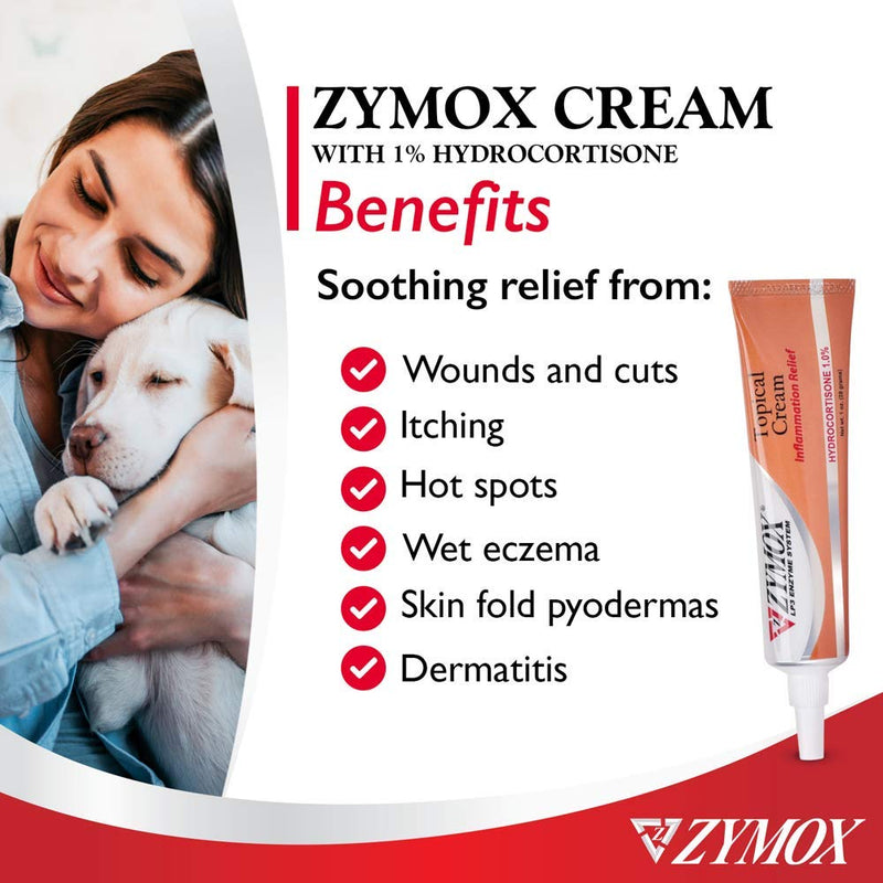 Zymox Veterinarian Strength Topical Cream with 1% Hydrocortisone for Dogs and Cats, 1oz - PawsPlanet Australia