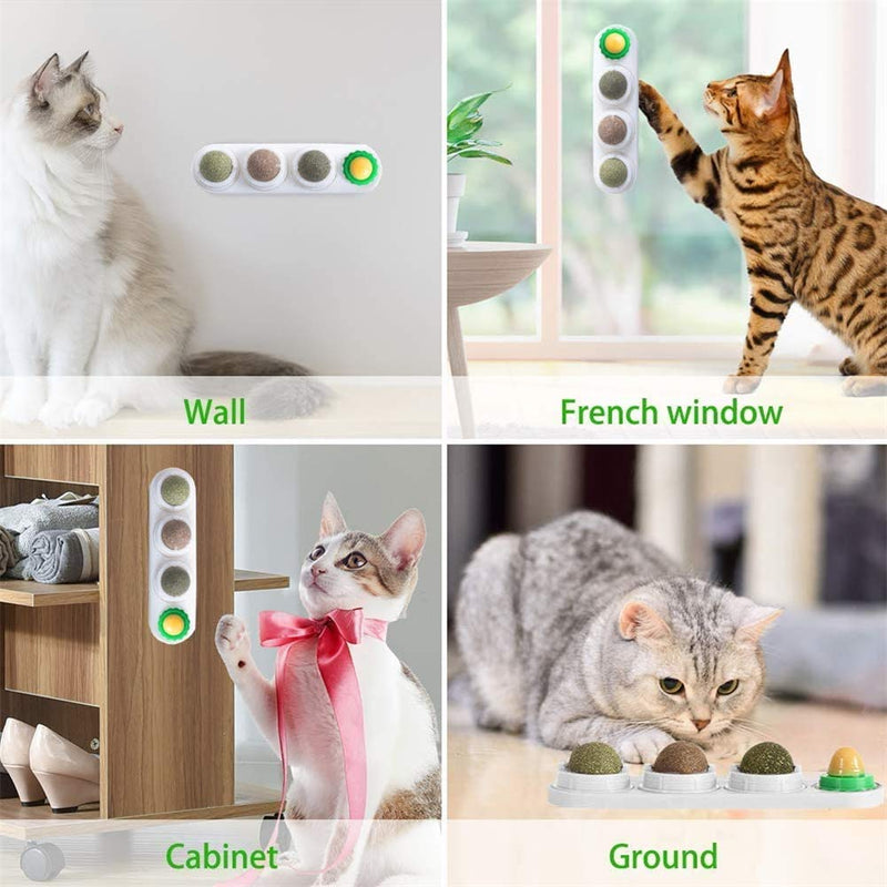 PNNNU catnip toys for cats, Catnip Toys 4 in 1 Self-Adhesive Edible Catnip Toys,Rotatable Licking Treats Stick-on Wall Toy for Cats Kitten - PawsPlanet Australia