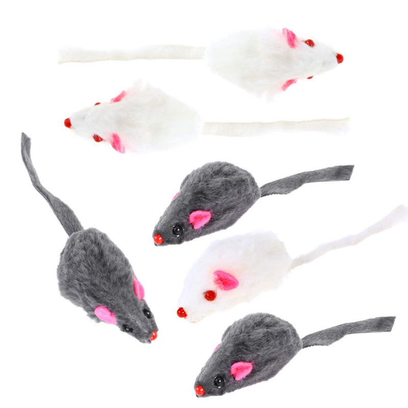 POPETPOP Durable Funny Mini Cute 6Pcs Interactive Plush Stuffed Mice Mouse Playings with Sound Squeaky Black and White for Cats Pet Kitten Kitty - PawsPlanet Australia