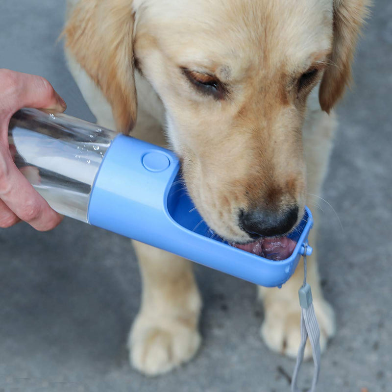 QQAPPU Dog Water Bottle for Walking, Pet Portable Water Dispenser Dogs Outdoor Drinking Bowl Travel Water Cup, 450ml/15.2oz Blue - PawsPlanet Australia