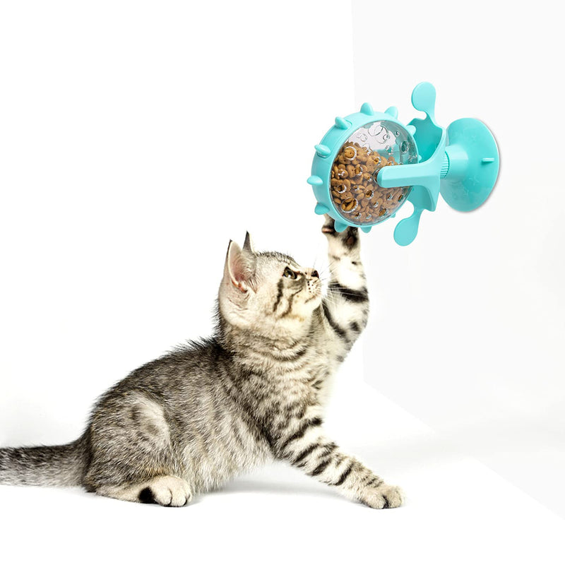 RLRICH Interactive Cat Catnip Toy for Indoor Cats, Windmill Leaking Food Toy Cat Toys for Indoor Cats with Suction Cup, Cat Toy Mouse Blue - PawsPlanet Australia
