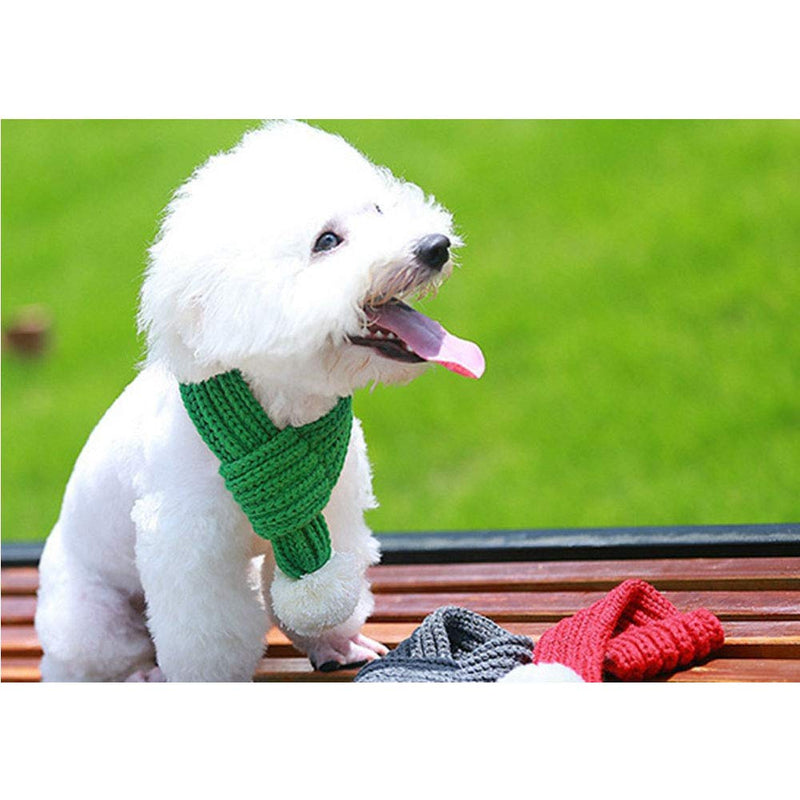 [Australia] - Delifur Dog Christmas Knitted Scarf with White Pompom Warm Winter Holiday Accessories for Small Medium Cats Dogs Lovely Winter Outfits L Green 