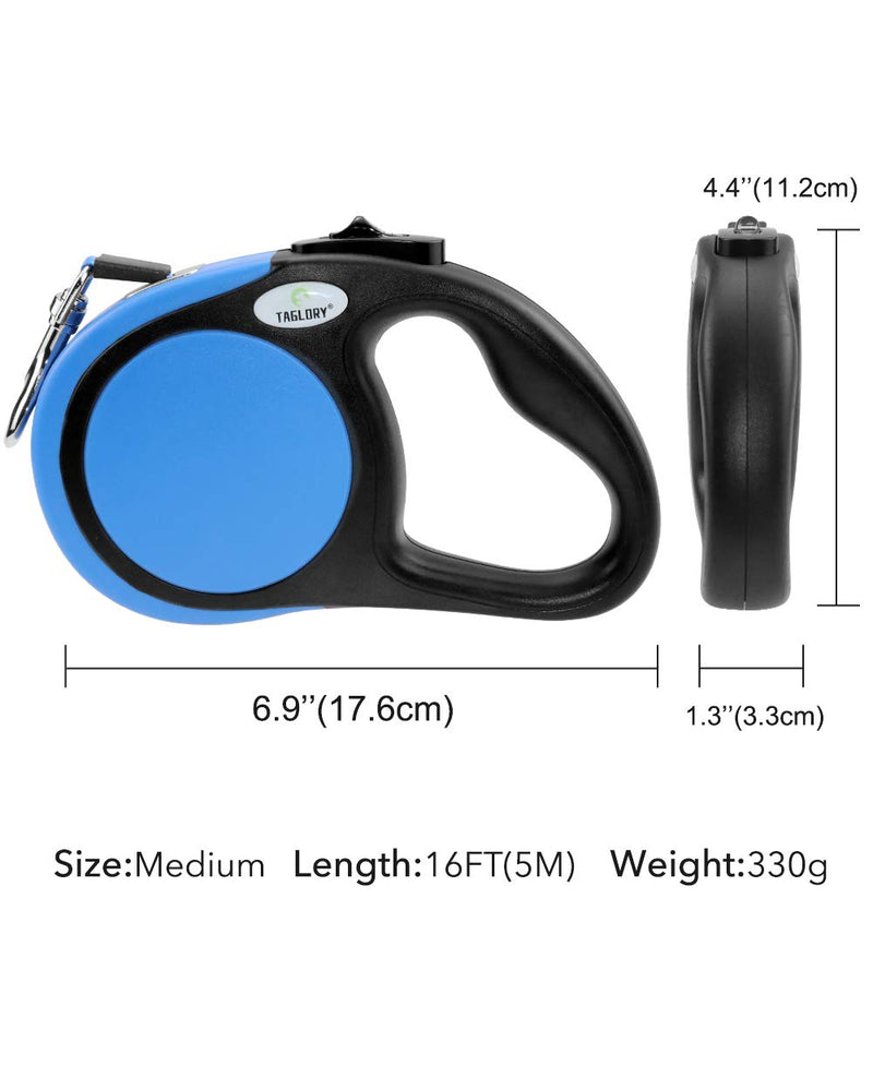 Taglory No-Tangle Retractable Dog Lead 5m,Heavy Duty Dogs Extendable Leads Strong Nylon Tape,Suitable for Boy Dogs Up to 20kg,Blue 16ft (5m) Blue - PawsPlanet Australia