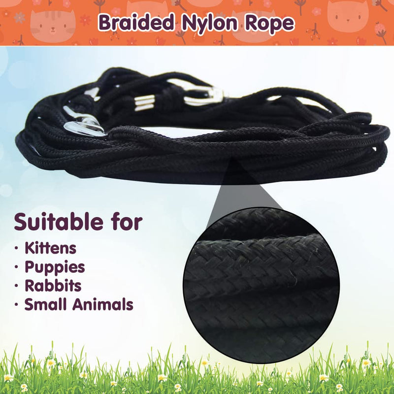 OFPUPPY Long Cat Leash - 26 FT Escape Proof Cat Lead for Outside, Walking Nylon Braided Long Cat Tie Out Pet Rope Leash Black 20 FT - PawsPlanet Australia