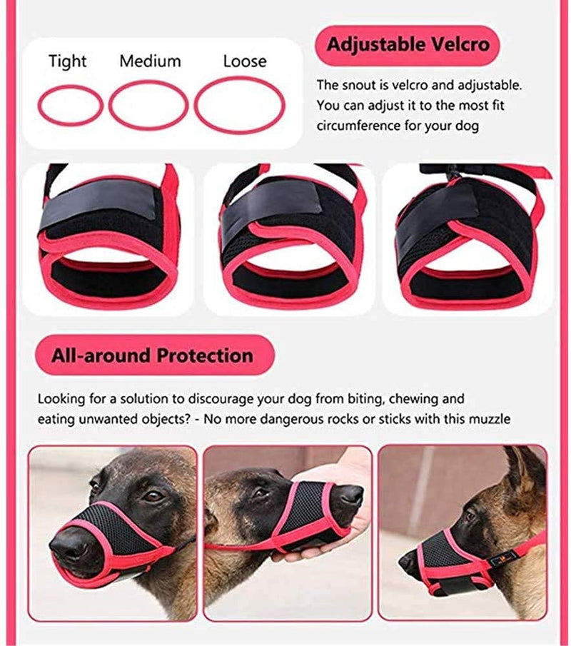 HEELE Nylon Dog Muzzle, Adjustable Strap, Breathable, Secure, Quick Fit for Small, Medium Dogs, Prevents Biting, Chewing and Barking (M, Red) M - PawsPlanet Australia