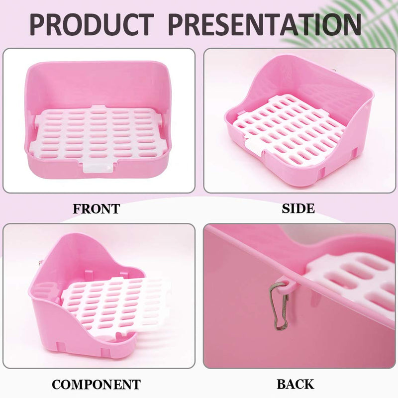 Rabbit Litter Box Potty Training Corner Pan with Grate for Adult Guinea Pigs Ferrets Rats Pink - PawsPlanet Australia