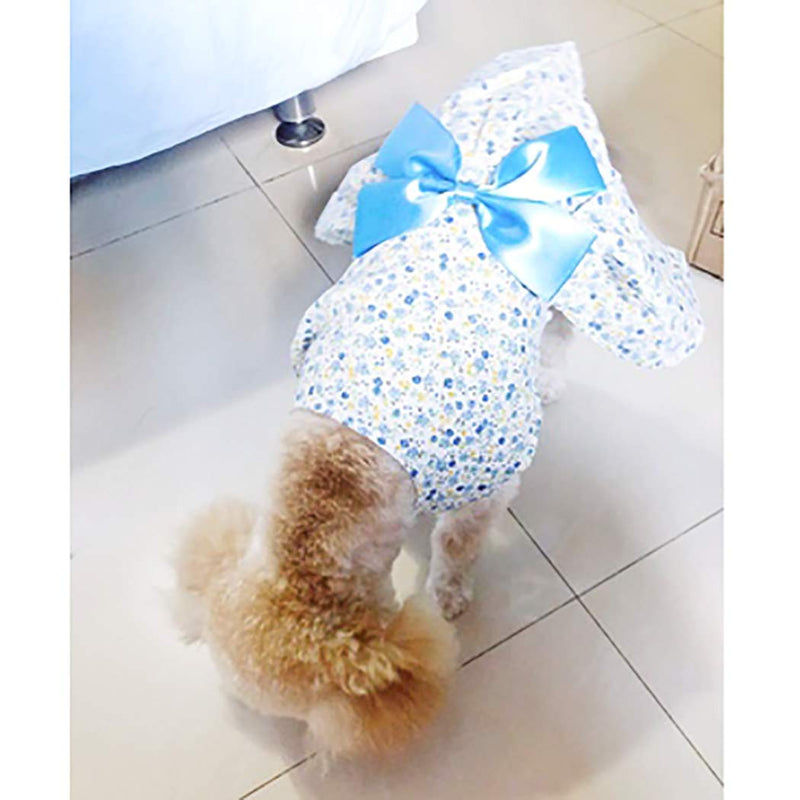 Petea Bowknot Floral Dress Tutu Dog Dress Vest Apparel Skirt Clothes Pet Puppy Birthday Princess Dress Clothes for Dogs and Cats S Blue - PawsPlanet Australia