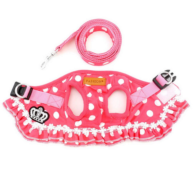 [Australia] - SELMAI Puppy Cat Small Girl Dog Dots Vest Harness Leash Set Mesh Padded No Pull Lead (Size Run Small,Please Check Size Details Carefully Before Purchase) M(Chest Girth 13.4";Neck Girth 8.7") Pink 