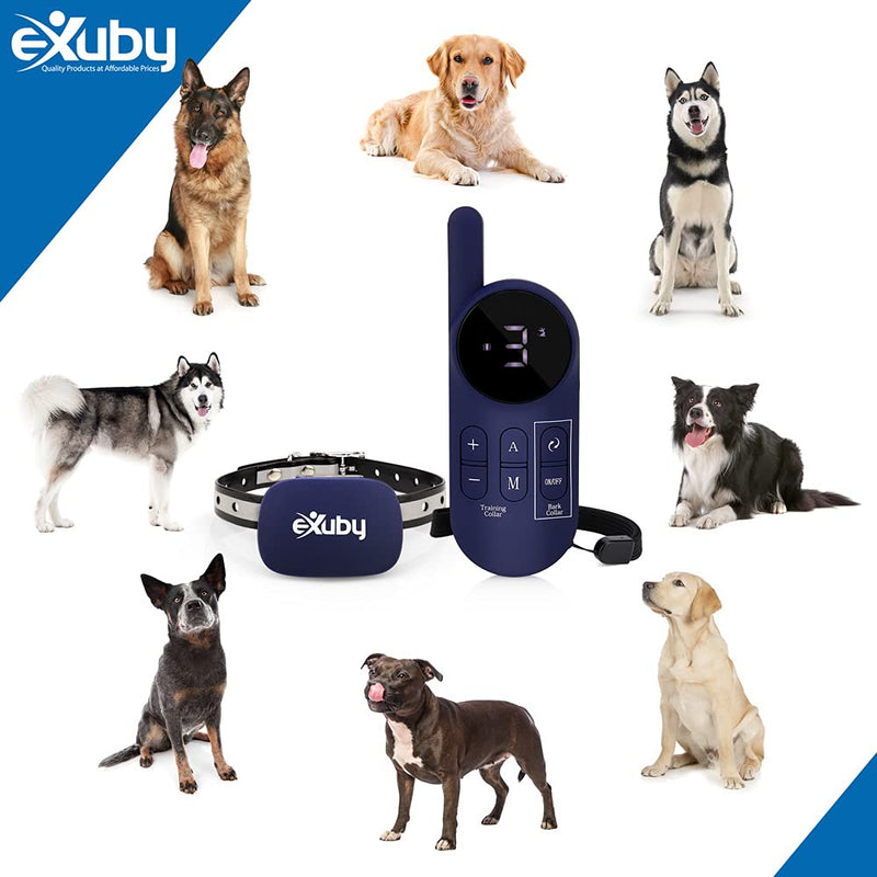 eXuby 2in1 Dog Shock Collar Plus Automatic Bark Collar - Stop Dog's Barking Automatically & Manually w/Remote - 900 Yard Range - 3 Humane Training Modes Beep, Vibrate, & Shock - 9 Levels Dark Blue - PawsPlanet Australia