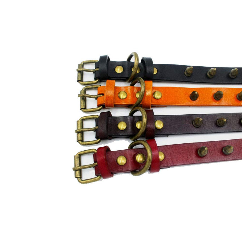 Rantow Studded Leather Dog Collar - Adjustable Puppy Cat Spiked Rivet Genuine Leather Collar for Small Medium Pet - 4 Size 4 Colors for Choice XS Black - PawsPlanet Australia