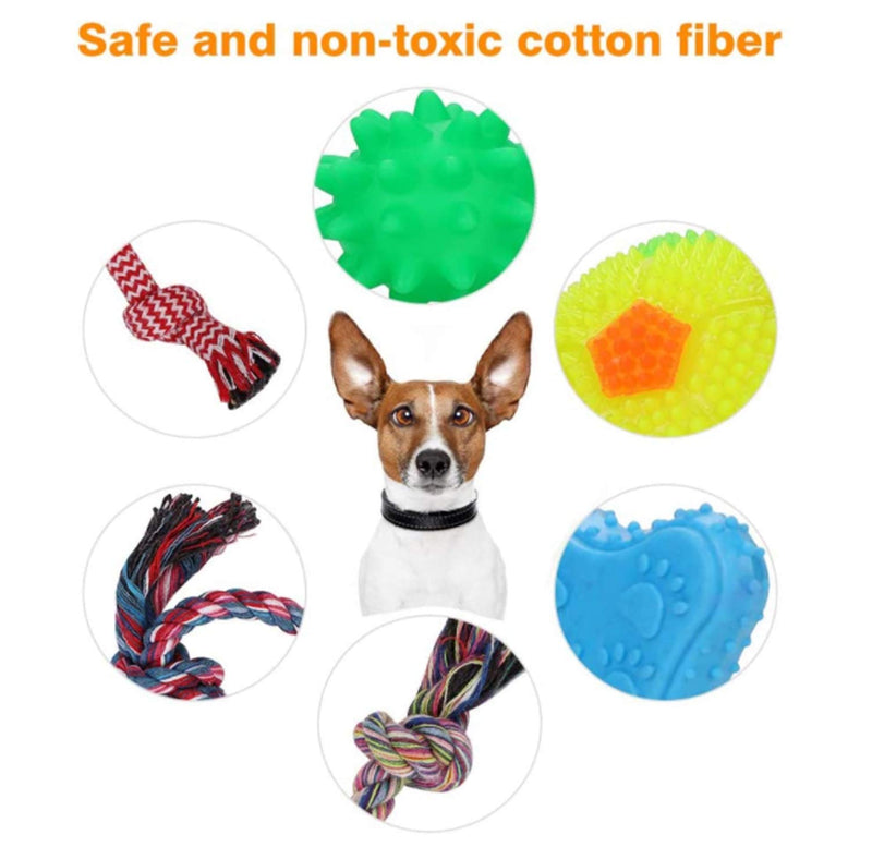 LONTG 10 Pcs Dog Puppy Chew Toys Rope Dog Toy Puppy Toy Set Ball Rope and Chew Squeaky Toys Puppy Teething Training Toys Durable Dog Interactive Toys Gift Set for Small Medium Dogs Puppies Package 1 - PawsPlanet Australia