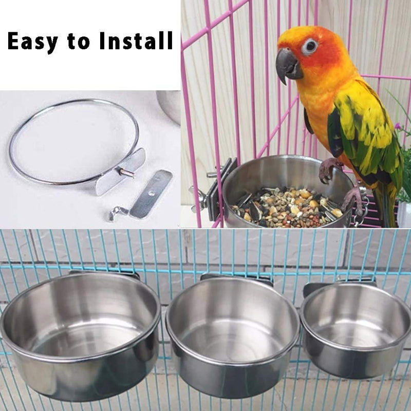 3 Pieces Bird Feeding Dish Cups Stainless Steel Parrot Feeding Cups Animal Cage Water Food Bowl Bird Cage Cups Holder with Clamp Holder for Bird Parrot Small Animal - PawsPlanet Australia