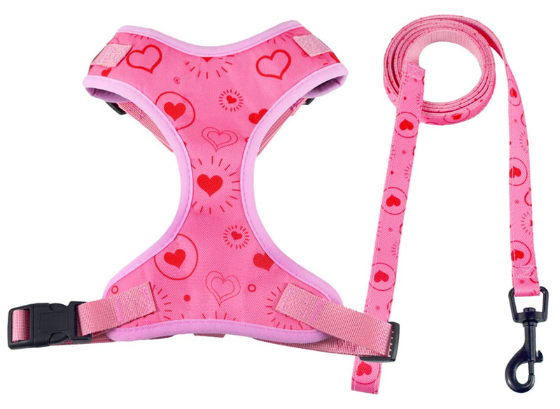 Moonpet Valentine's Day Dog Harness Leash Set /Soft Gentle No Pull No Choke Dog Harnesses/ Adjustable Breathable Mesh Step in Dog Vest Harness for Small Medium Large Dogs S: Neck 11.4"-14.2’’, Chest 14.2"-18.9" Valentine's Day Red - PawsPlanet Australia