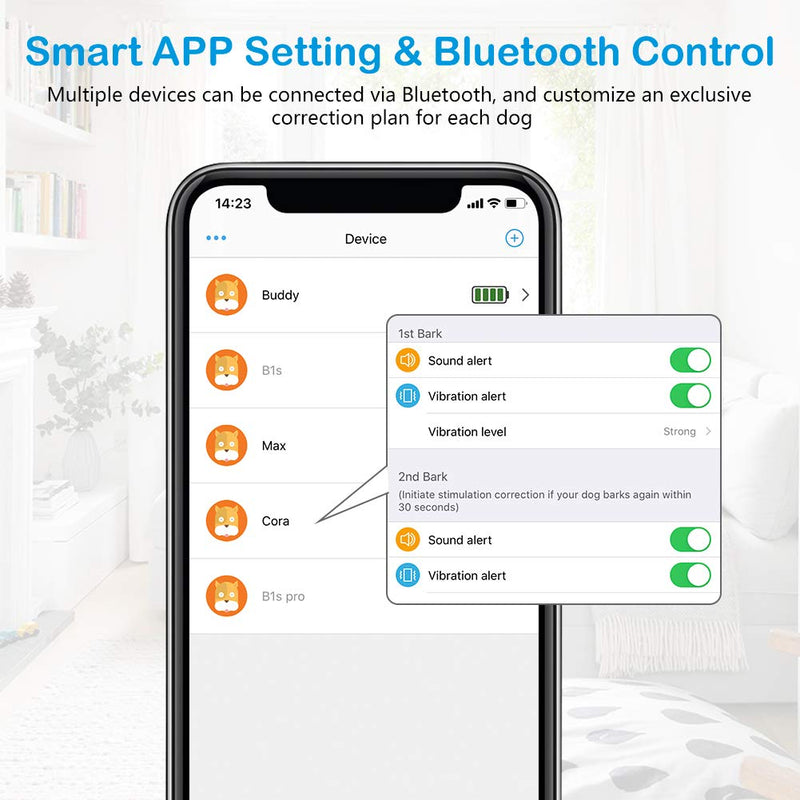 [Australia] - Petoffers B1 Dog Bark Collar Smart Setting by APP, Waterproof Training Collar with Vibration & Beep Sensitivity (No-Shock), No False Trigger & 40 Mins Fast Charge, Fits for Small Medium Large Dogs 