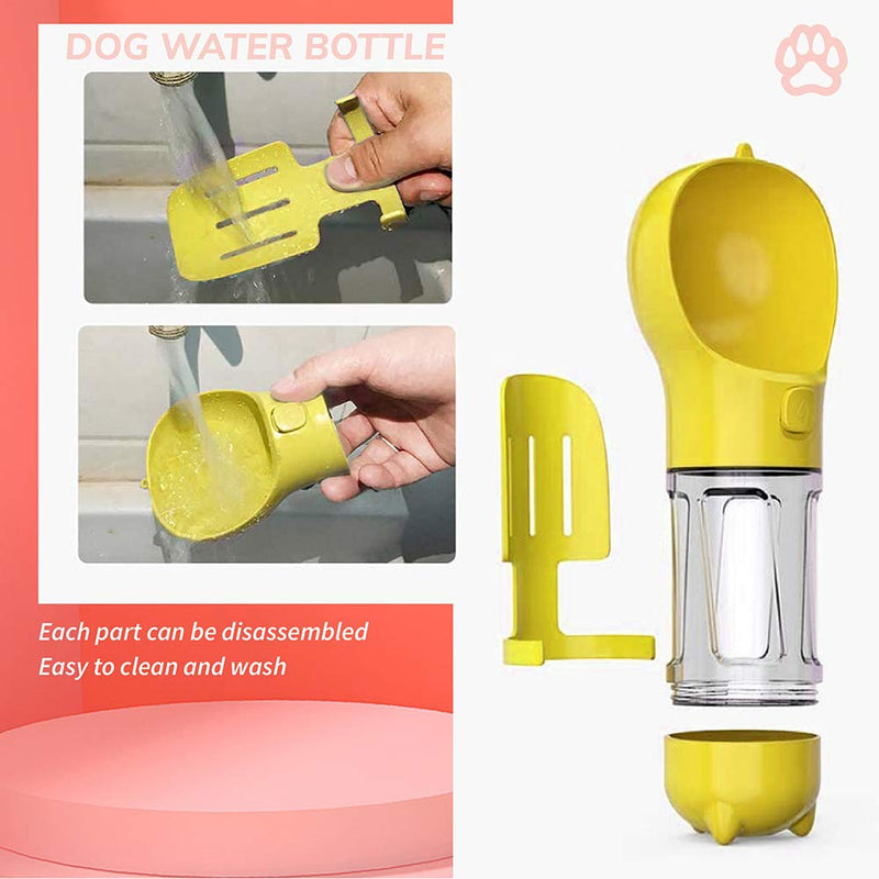 [Australia] - Aynone Pet Water Bottle, Portable Dog Water Bottle Pet Water Bottles for Dogs with Poop Shovel and Garbage Bag for Travelling, Walking, Portable Dog Bowl Water Bottle Capacity 300ml Yellow 