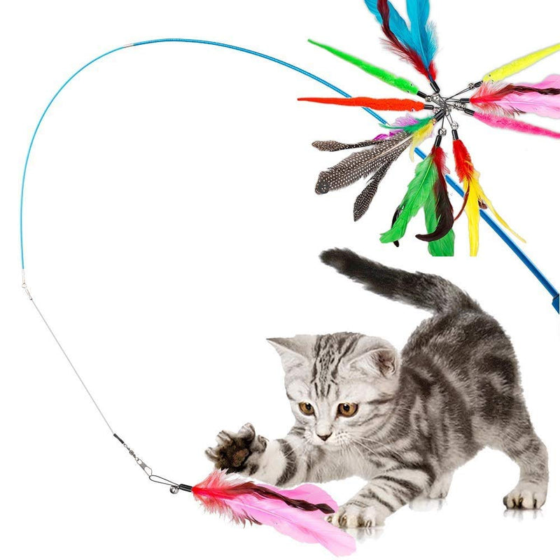 Sourcemall 12pcs Feather Teaser Cat Toy, Retractable Interactive Cat Feather Toy,2 Wands&10 Attachments Worm Birds Feathers - PawsPlanet Australia