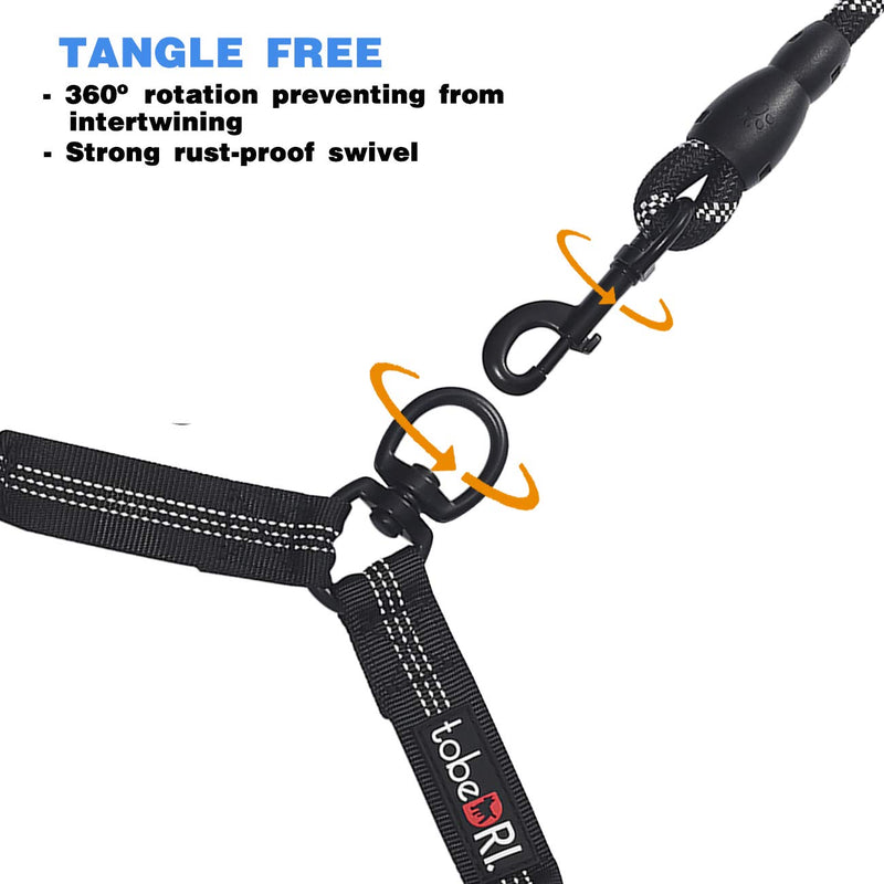 tobeDRI Comfortable Dual Dog Leash Tangle Free with Shock Absorbing Bungee Reflective 2 Dog Leashes for Large Medium Small Dogs Small dogs (5-25 lbs.) Black - PawsPlanet Australia