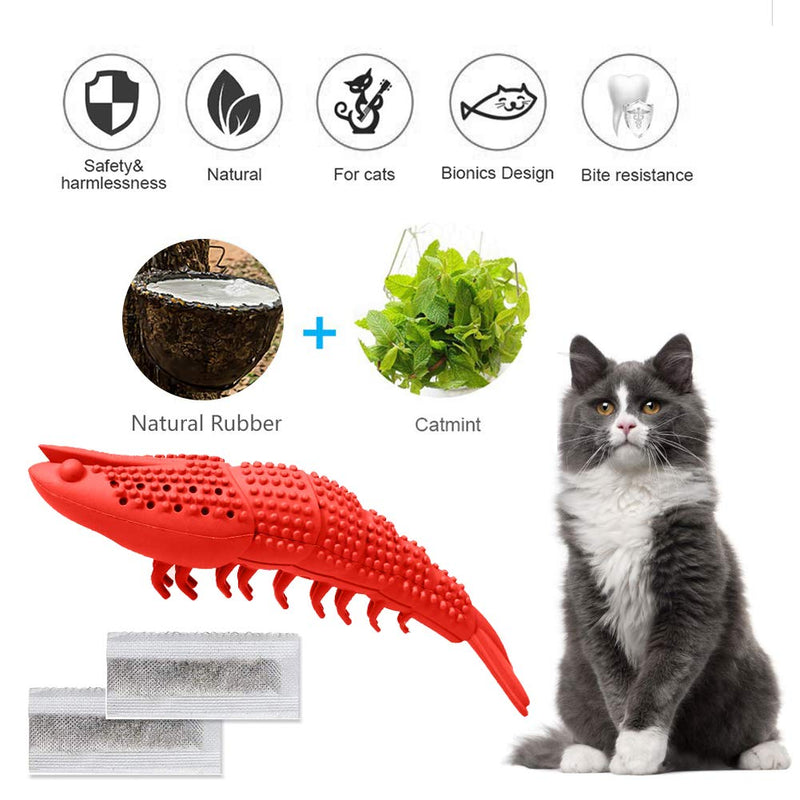 Silicone Fish Toys, Cat Toothbrush Fish, Cat Toothbrush Fish Chew Toys, Cat Chew Toys with Catnip, Silicone Fish Toys Pet Molar Stick, Interactive Chew Toy for Cat Kitten Gift, 72*160mm(Red) - PawsPlanet Australia