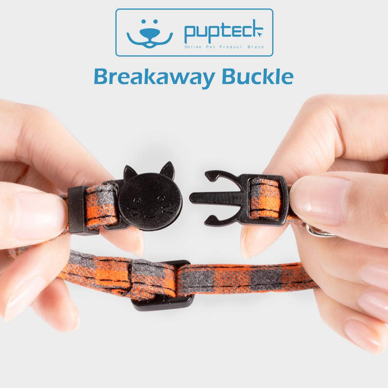 [Australia] - PUPTECK Cat Collar with Bell - 3 Pack Plaid Breakaway Cat Collar Set, Adjustable Safety Puppy Collars,Orange Red Green Orange 