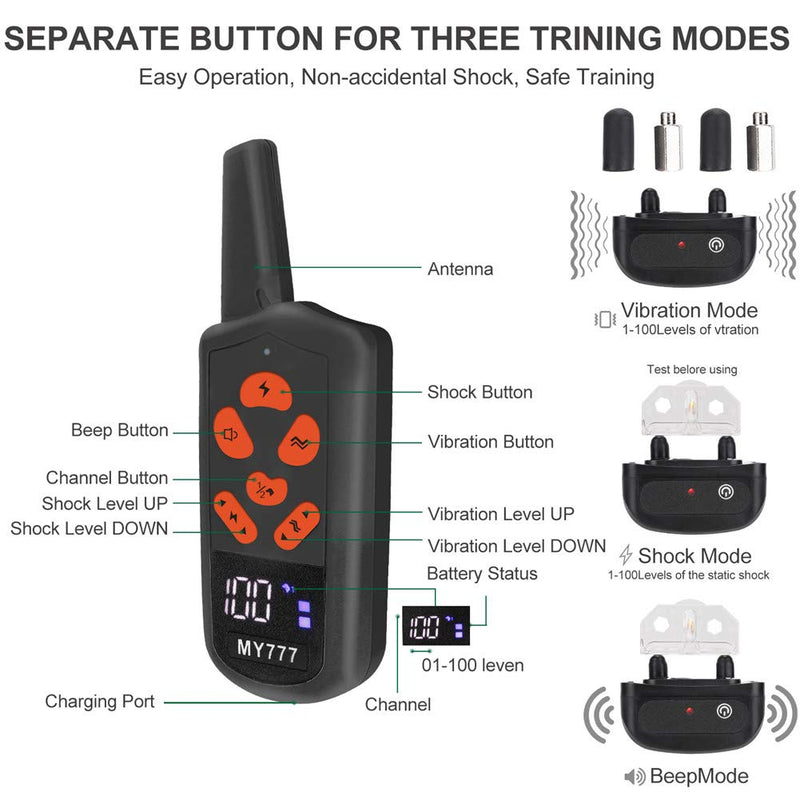 [Australia] - Dog Training Collar with Remote - Waterproof E Collar with 3 Correction Modes Including Beep and Vibration,Rechargeable Training Collar for Large,Medium,Small Dogs Up 1800ft Range 1-100 Training Level 