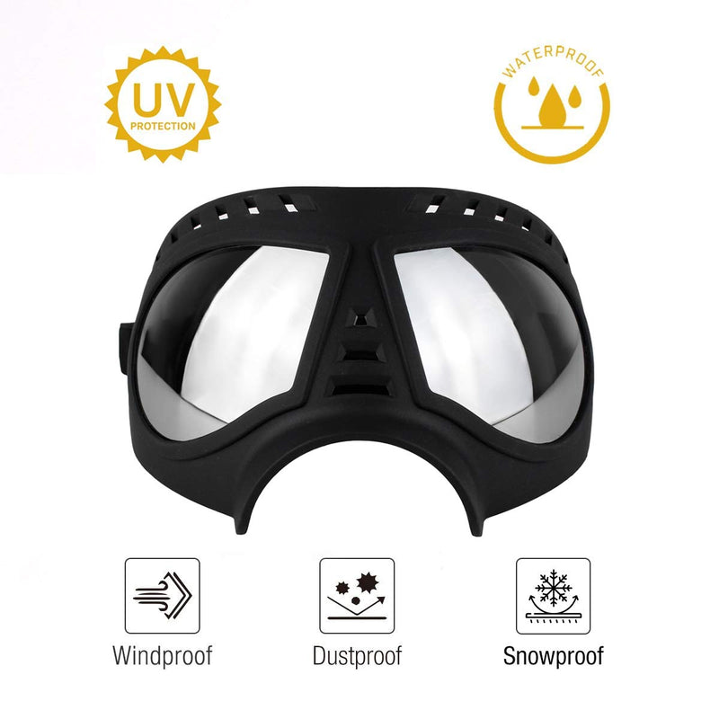 [Australia] - Namsan Dog Goggles - Large Breed Dog Sunglasses Windproof Snowproof Pet Goggles, Soft Frame, Elastic Adjustable Straps Black 