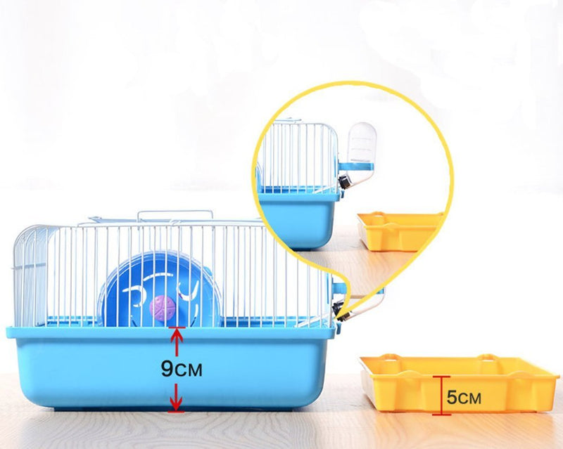 Misyue Hamster Cage Portable Carrier Hamster Carry Case Cage with Water Bottle&Wheels&Food Feeder Travemster Small Animals (Blue) - PawsPlanet Australia