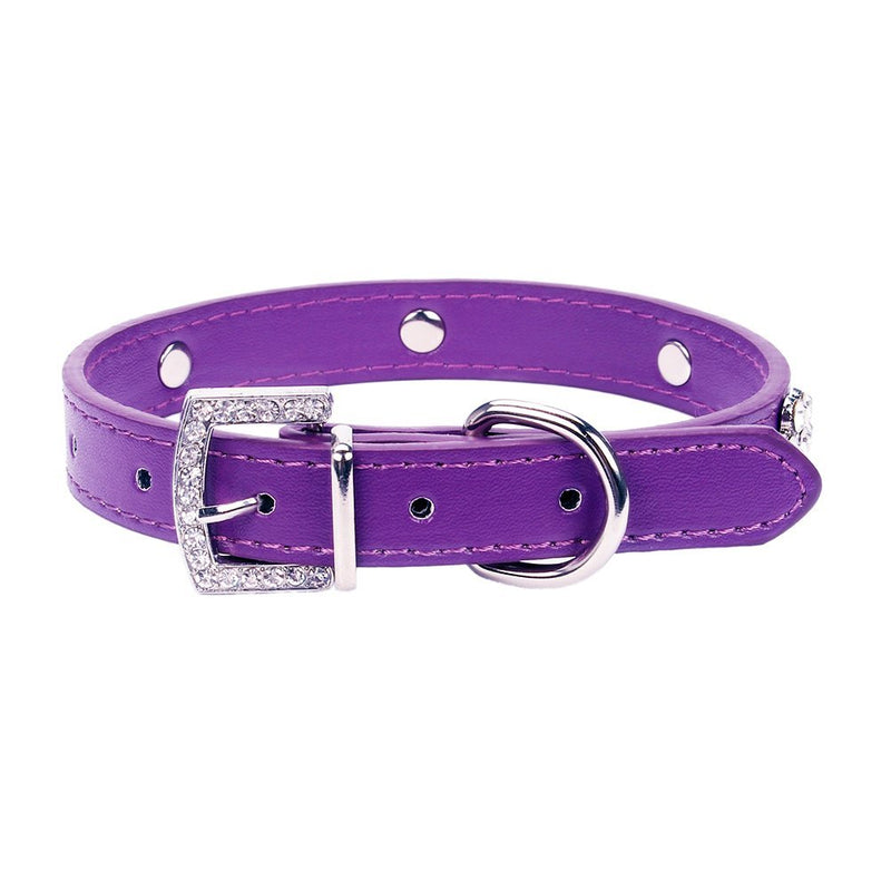 [Australia] - AOLOVE Fashion Rhinestones Diamante Flower Adjustable Pu Leather Pet Collars for Cats Puppy Small Dogs Small / Neck 10.5"-13" Purple 