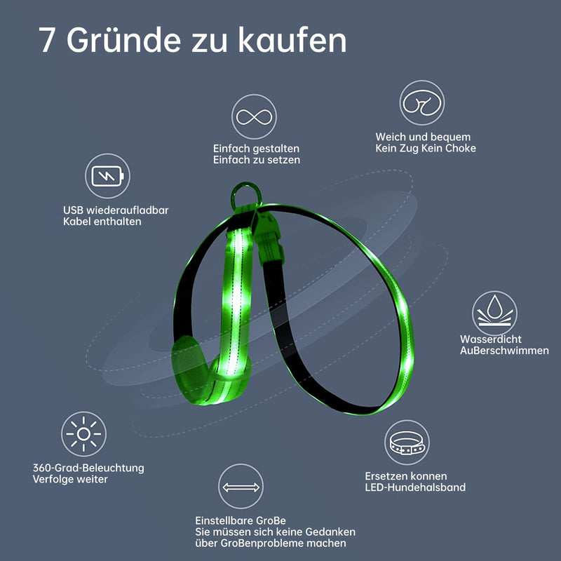 KOSKILL LED Dog Harness Rechargeable Illuminated Dog Harness Glows in the Dark LED Dog Vest Reflective Dog Lights for Night Walks Green M - PawsPlanet Australia
