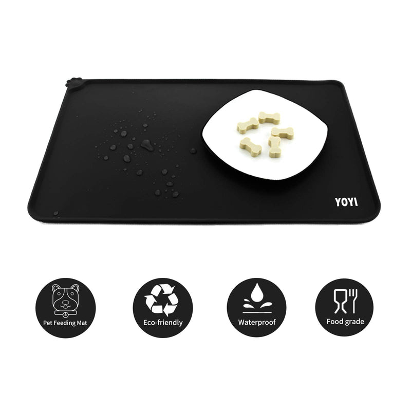 [Australia] - YOYI Dog Cat Food Mat, Anti-Slip Pet Bowl Mats, Pet Feeding Mat, Nonslip Pet Food Mat, Silicone Dog Bowl Mat, Washable Dog Mat for Food and Water, Waterproof Dog Food Mats for Floors Black 