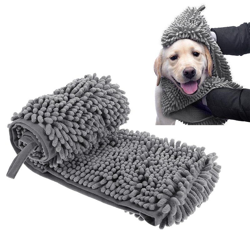 BW&HM Dog Towel Microfibre Pet Bath DryingTowel Dog Shammy Towel Super Absorbent Hand Pocket 35 x 80 cm Grey 35x80 cm - PawsPlanet Australia