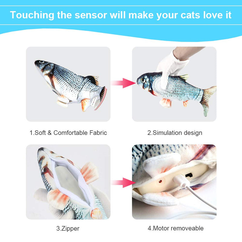 Moving Fish Cat Toy, Electric Flopping Cat Kicker Fish Toy, Catnip Fish Toys for Cats, Zippered Style, Realistic Plush Electric Wagging Fish Toys Simulation Interactive Funny Chew Toy for Cats - PawsPlanet Australia