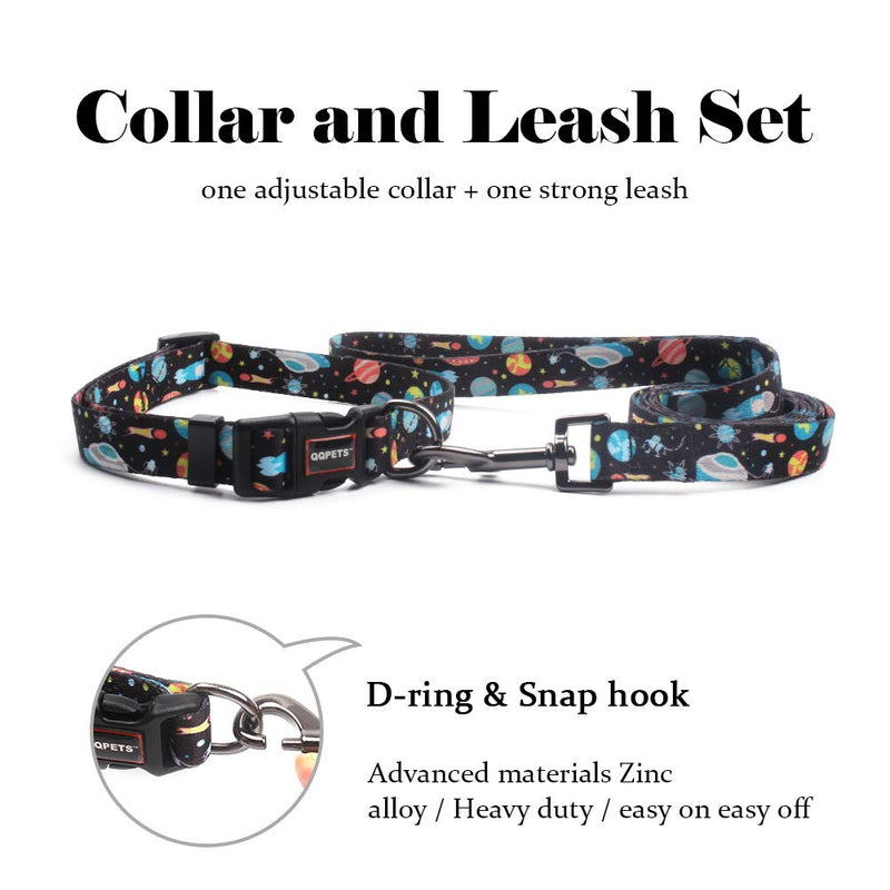 [Australia] - QQPETS Dog Collar Leash Set Adjustable Personalized Basic Collars Leash with Handle for Puppy Medium or Large Dogs Training Walking Running Starry Sky Pattern S 