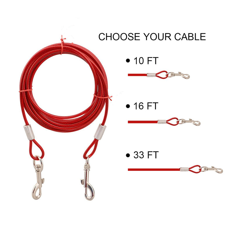 [Australia] - Petsidea Heavy Duty Dog Tie Out Cable and Stake Kits Fits Up to 60lb Pets, Plastic Handle Spiral Dogs Stake With 10Ft 16Ft 33Ft Cable for Yard Ground Outdoor Camping Walking 10 FT Red 