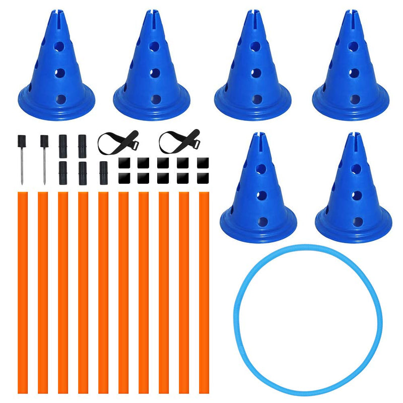 X XBEN Dog Agility Set, Dog Activity Obstacles Adjustable Height with 10 Poles & 6 Conical Barrels & 1 Jumping-Rin for Pet Dogs Outdoor Games Exercise Training 1 Dog Agility Set-2 set - PawsPlanet Australia