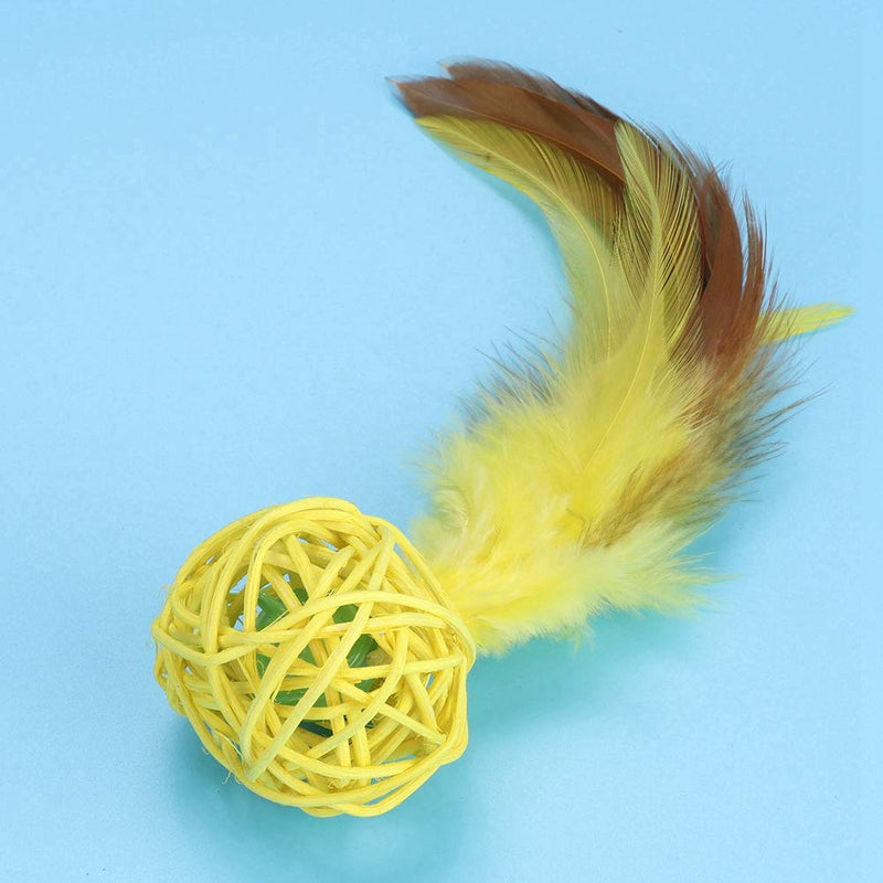 5PCS Cat Rattan Ball Toys, Fun Adorable Colorful Balls Pet Playing Training Toy with Feather Ring Bell Perfect for Cat - PawsPlanet Australia