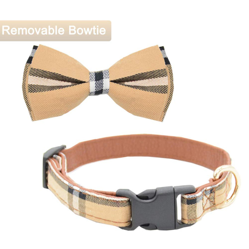 [Australia] - Removable Bow Tie Dog Collar with Leash Set Cute Classic Plaid Adjustable Soft Collars for Small Medium Large Dogs S 