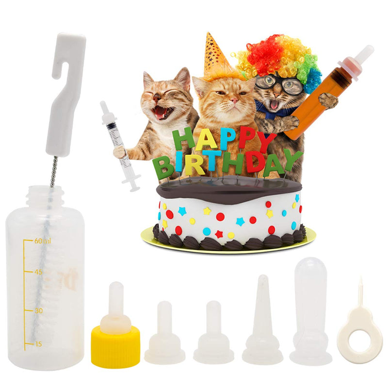 [Australia] - Newborn Kitten Feeding Milk Bottle Kit with Replacement Silicone Nipples and Animal Dropper Feeder 