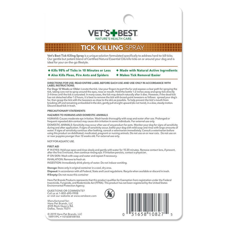 Vet's Best Tick Killing Spray for Dogs | 1 oz. Dog Tick Treatment Spray, 3165810827, 3165810827, 3165810827, 3165810827 - PawsPlanet Australia