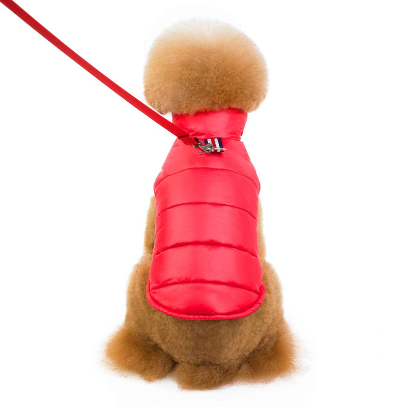 [Australia] - Enjoying Warm Dog Coat - Small Dog Sweater with Leash Ring Puppy Jacket Windproof Cat Padded Vest Dog Cold Weather Coats # 2 Red 