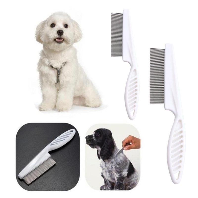 AYNKH Pet Comb, 2 Pack Dog Cat Comb Stainless Steel Round Teeth for Lice Flea Tear Mark Removal - PawsPlanet Australia
